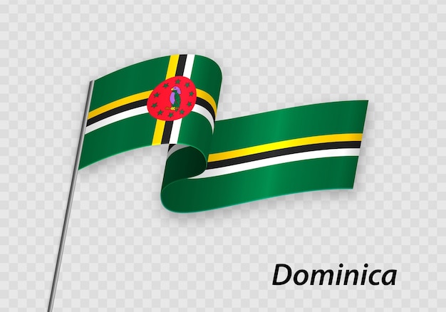 Ondeando la bandera de Dominica en el asta de la bandera Plantilla para el día de la independencia