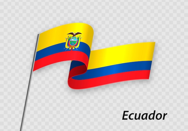 Ondeando la bandera de Ecuador en el asta de la bandera Plantilla para el día de la independencia