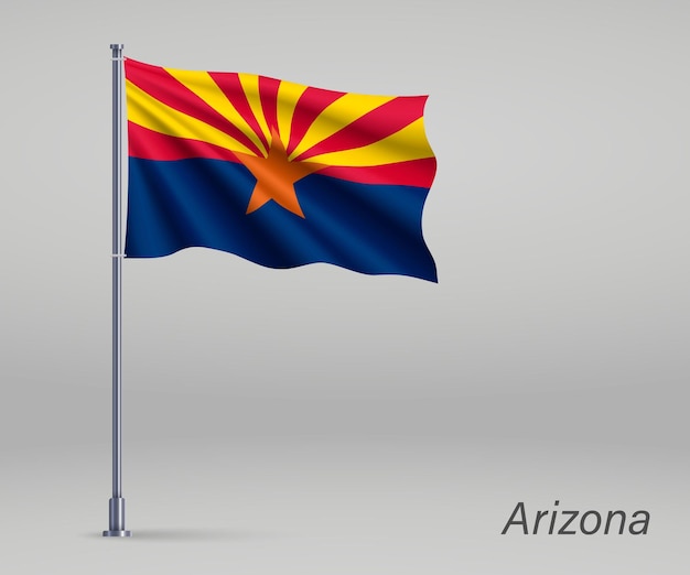 Ondeando la bandera del estado de arizona de estados unidos en el asta de la bandera tem