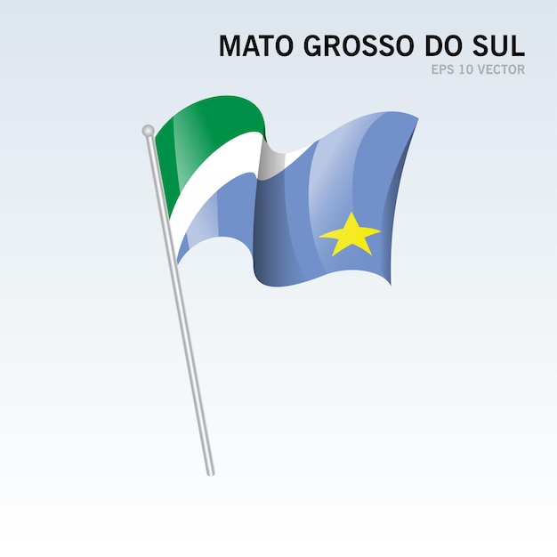 Ondeando la bandera de los estados de Mato Grosso do Sul, distrito federal de Brasil aislado sobre fondo gris