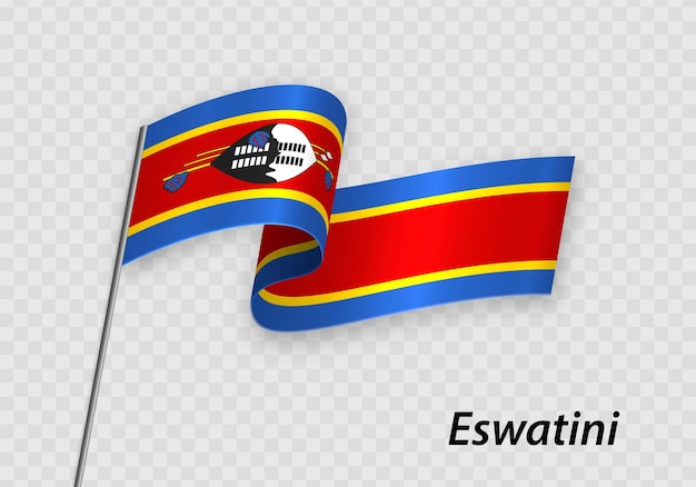 Ondeando la bandera de Eswatini en el asta de la bandera Plantilla para el día de la independencia