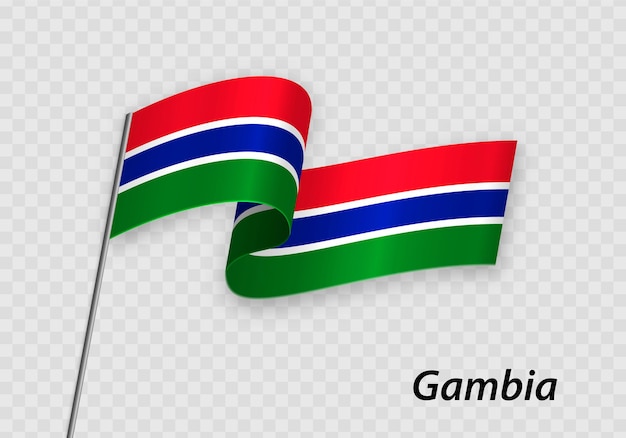 Ondeando la bandera de gambia en el asta de la bandera plantilla para el día de la independencia