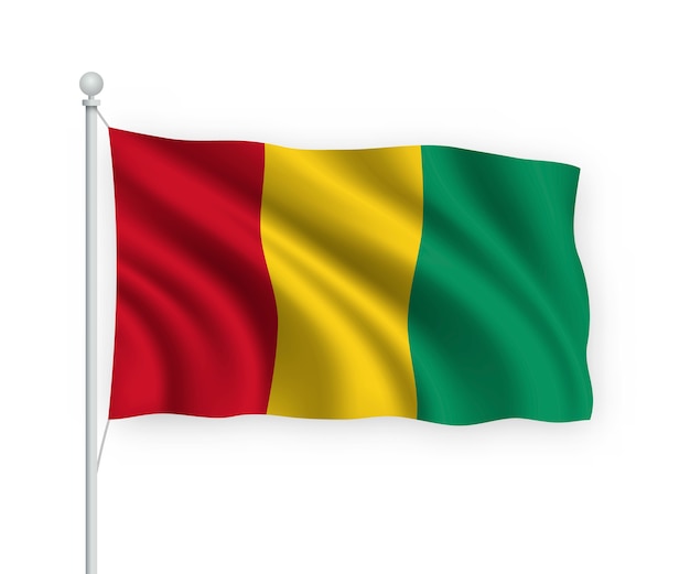 Vector ondeando la bandera de guinea en el asta de la bandera aislado en blanco