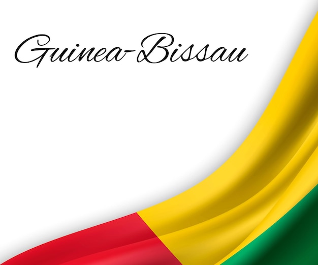 Ondeando la bandera de Guinea-Bissau sobre fondo blanco.