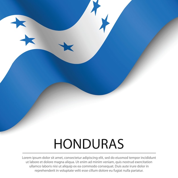 Ondeando la bandera de Honduras sobre fondo blanco. Plantilla de vector de banner o cinta para el día de la independencia