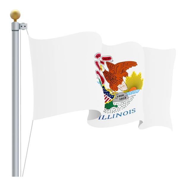 Ondeando la bandera de Illinois aislada en una ilustración vectorial de fondo blanco