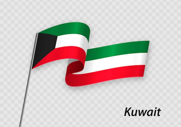 Vector ondeando la bandera de kuwait en el asta de la bandera plantilla para el día de la independencia