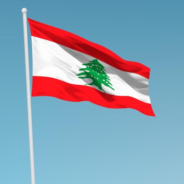 Ondeando la bandera del Líbano en el asta de la bandera Plantilla para el día de la independencia