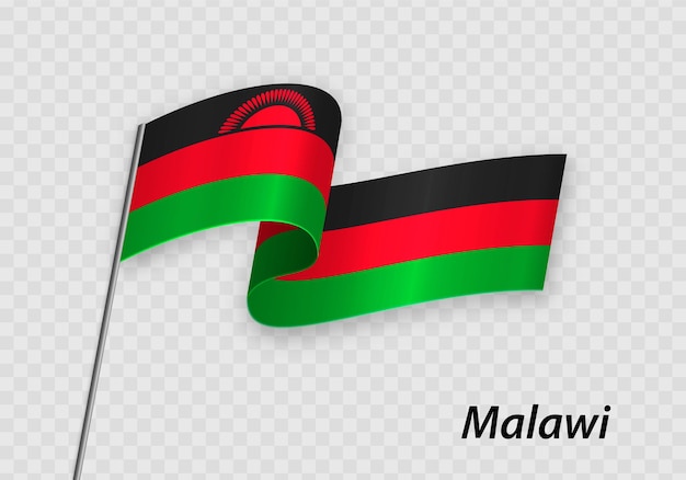 Ondeando la bandera de Malawi en el asta de la bandera Plantilla para el día de la independencia