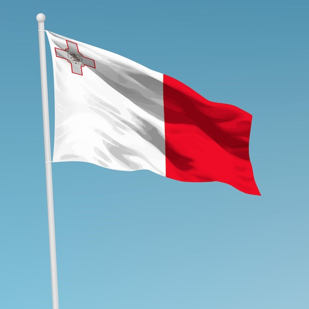 Ondeando la bandera de Malta en el asta de la bandera Plantilla para la independencia