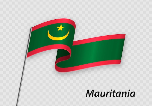 Ondeando la bandera de Mauritania en el asta de la bandera Plantilla para el día de la independencia