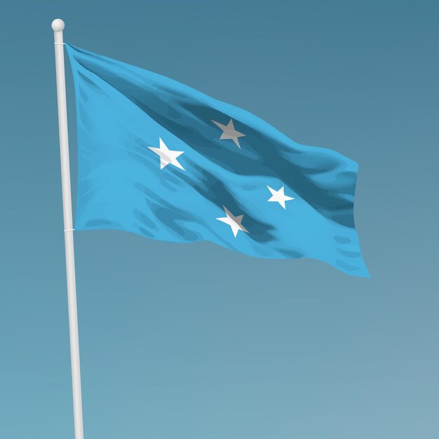 Ondeando la bandera de Micronesia en el asta de la bandera Plantilla para el día de la independencia