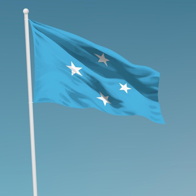 Vector ondeando la bandera de micronesia en el asta de la bandera plantilla para el día de la independencia