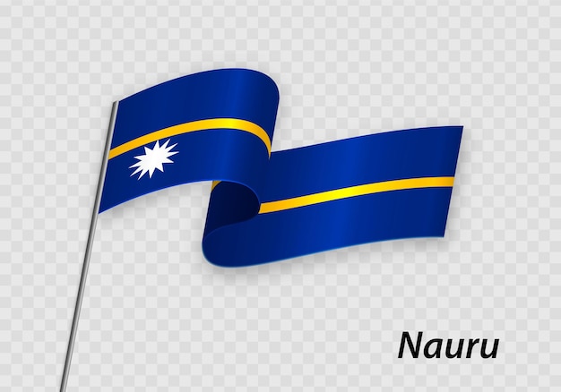 Ondeando la bandera de nauru en el asta de la bandera plantilla para el día de la independencia