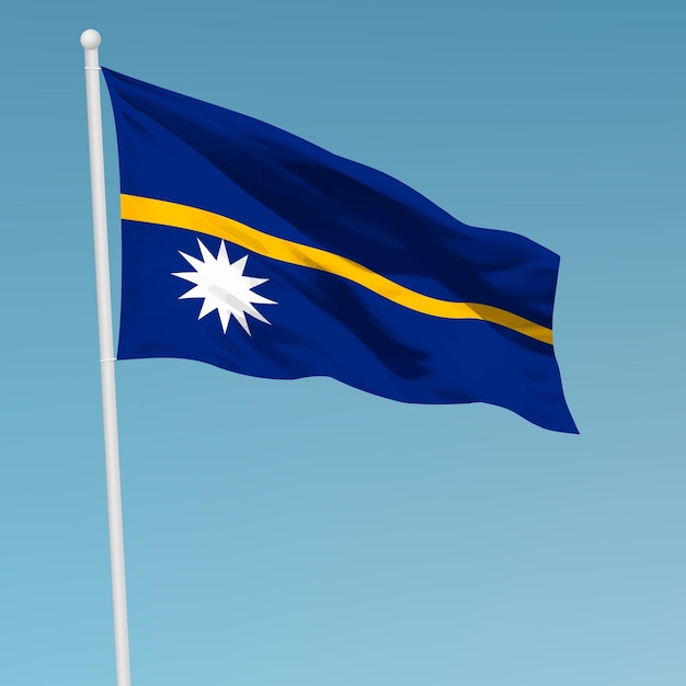 Ondeando la bandera de Nauru en el asta de la bandera Plantilla para el día de la independencia