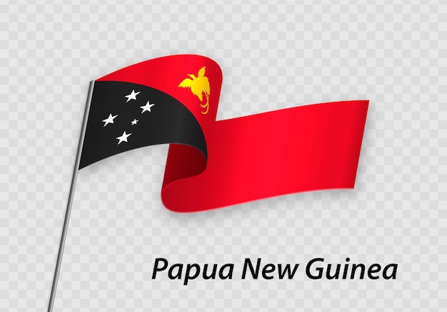 Ondeando la bandera de papúa nueva guinea en el asta de la bandera plantilla para el día de la independencia