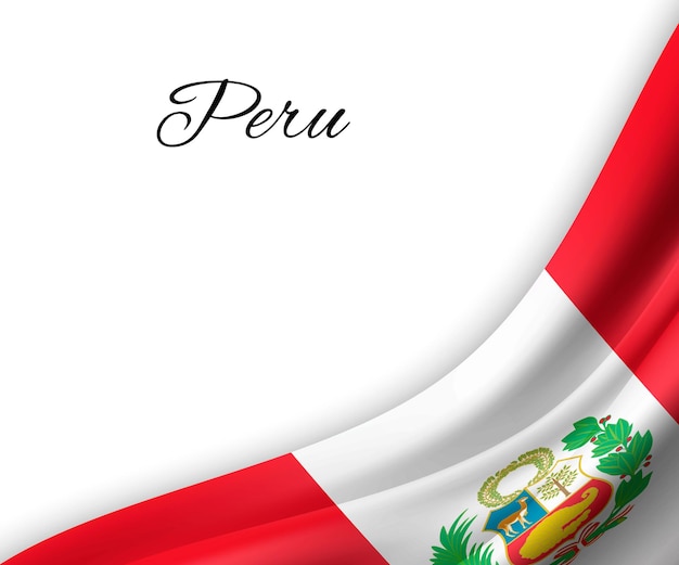 Vector ondeando la bandera de perú sobre fondo blanco.