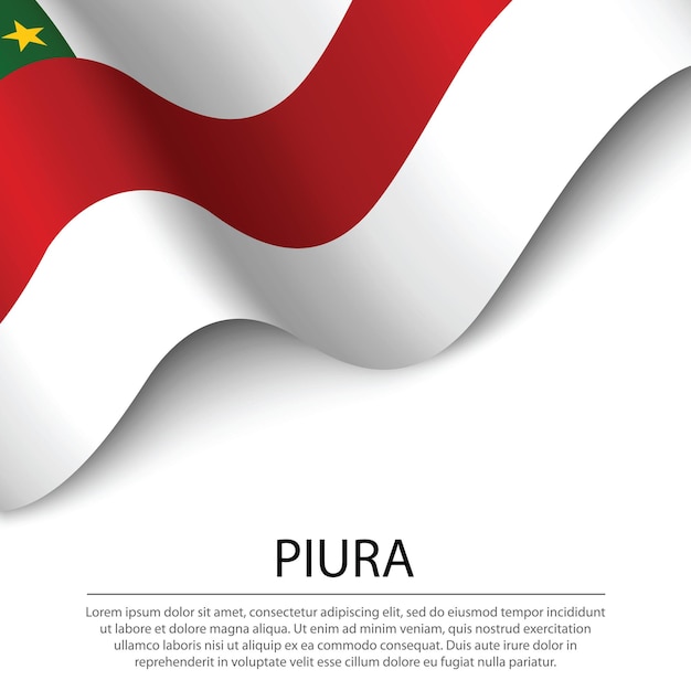 Ondeando la bandera de Piura es una región del Perú sobre fondo blanco.
