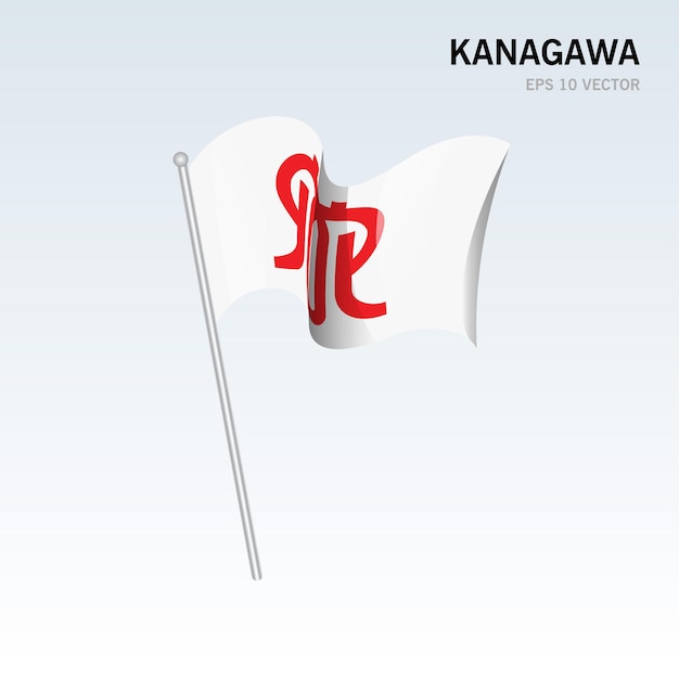 Ondeando la bandera de las prefecturas de Kanagawa de Japón aislado sobre fondo gris