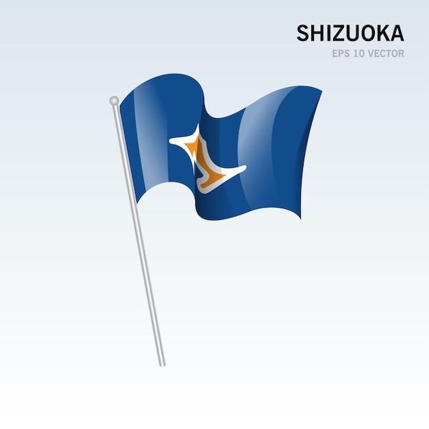 Vector ondeando la bandera de las prefecturas de shizuoka de japón aislado sobre fondo gris