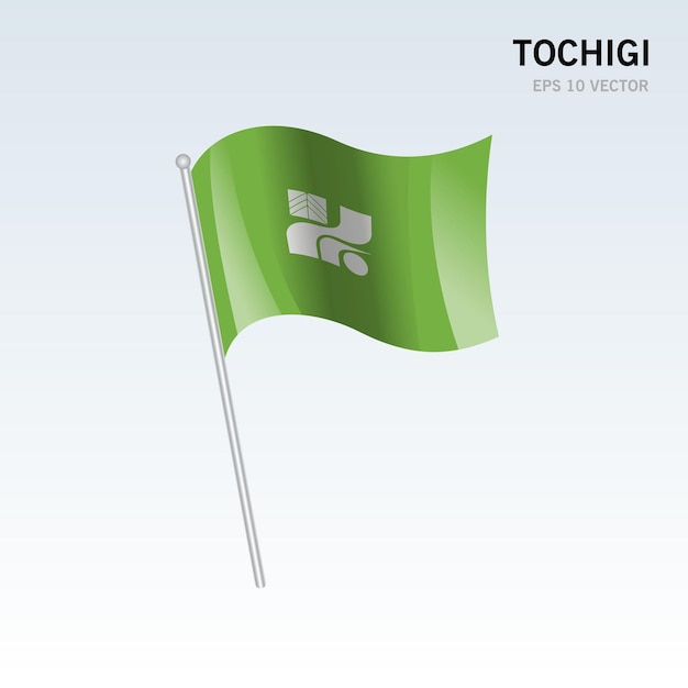 Ondeando la bandera de las prefecturas de Tochigi de Japón aislado sobre fondo gris