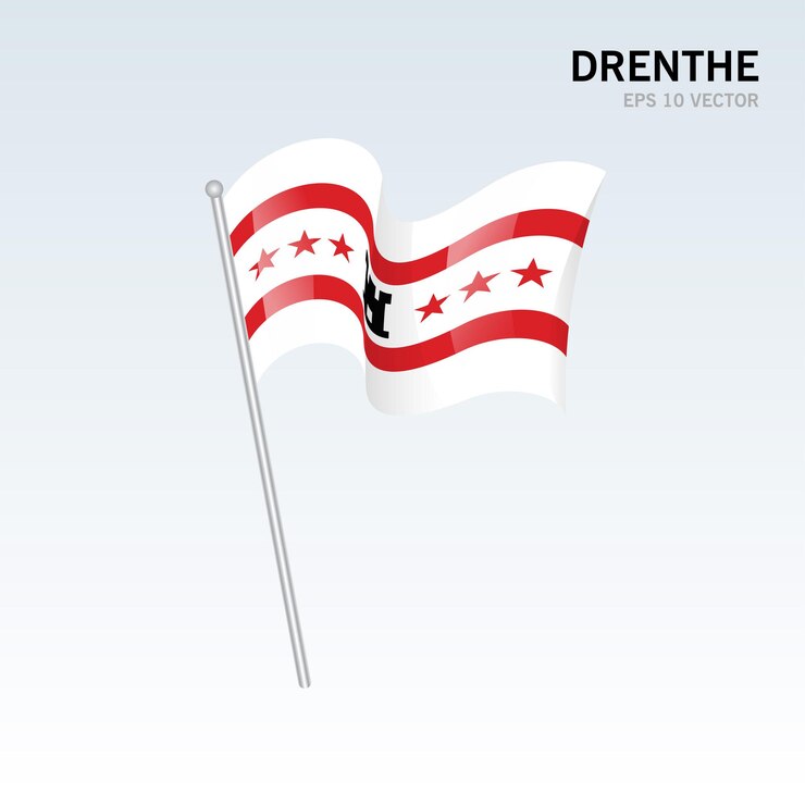 Vector ondeando la bandera de las provincias de drenthe de holanda aislado sobre fondo gris