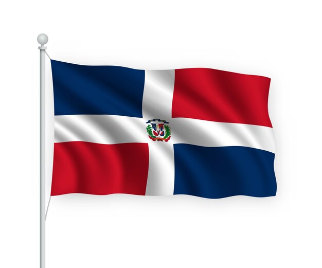 Vector ondeando la bandera de república dominicana en el asta de la bandera aislado en blanco