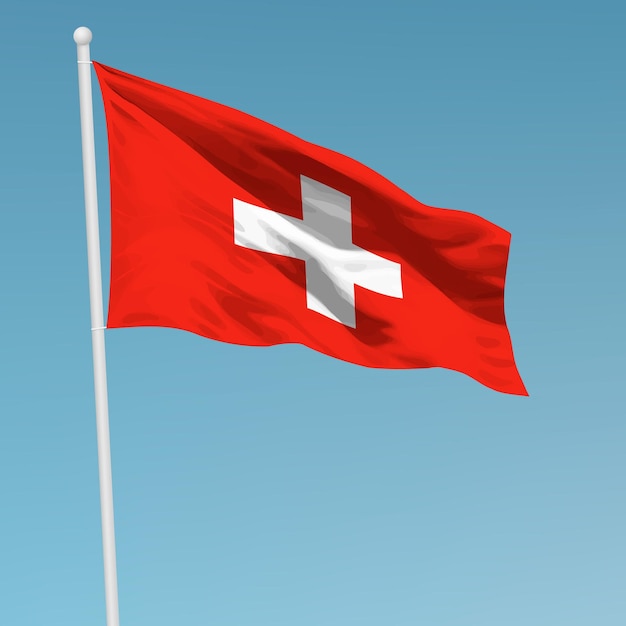 Ondeando la bandera de Suiza en el asta de la bandera Plantilla para la independencia