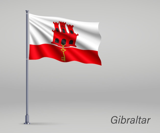 Ondeando la bandera del territorio de Gibraltar del Reino Unido en flagpo