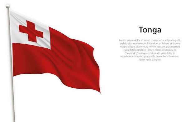 Ondeando la bandera de Tonga sobre fondo blanco Plantilla para el diseño del cartel del día de la independencia