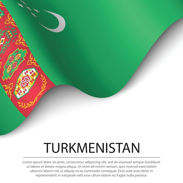 Ondeando la bandera de turkmenistán sobre fondo blanco. plantilla de vector de banner o cinta para el día de la independencia