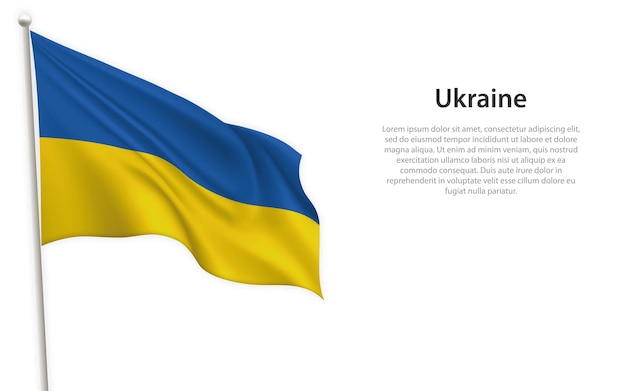 Ondeando la bandera de Ucrania sobre fondo blanco Plantilla para el diseño del cartel del día de la independencia