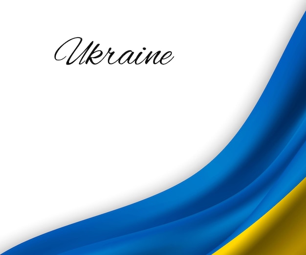 Ondeando la bandera de ucrania sobre fondo blanco.