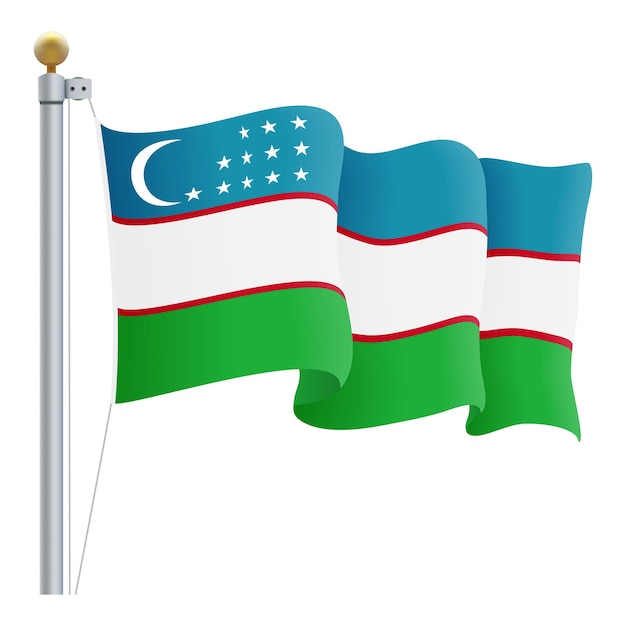 Ondeando la bandera de uzbekistán aislado en una ilustración de vector de fondo blanco