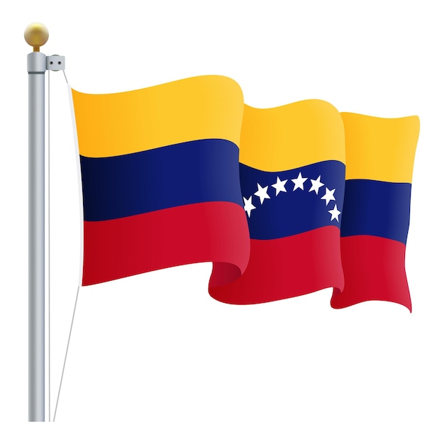 Ondeando la bandera de Venezuela aislada en una ilustración vectorial de fondo blanco