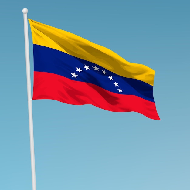 Ondeando la bandera de Venezuela en el asta de la bandera Plantilla para el día de la independencia