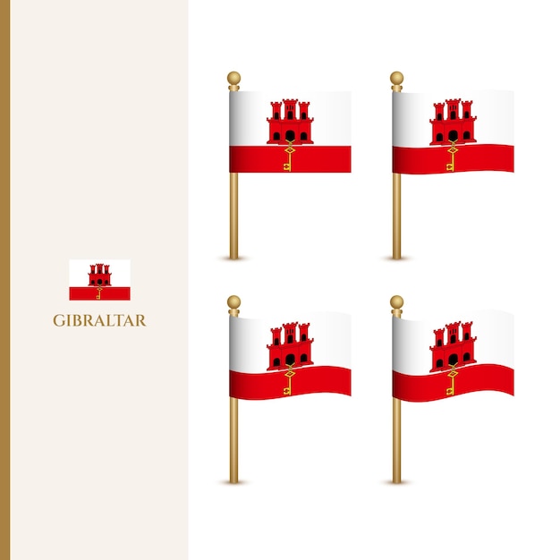 Ondeando banderas de Gibraltar 3d vector ilustración bandera de Gibraltar