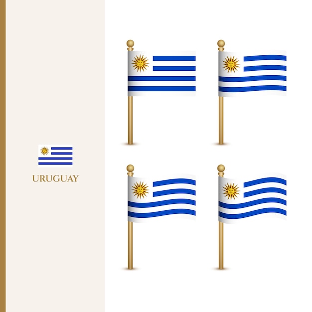 Ondeando banderas de uruguay 3d vector ilustración bandera de uruguay