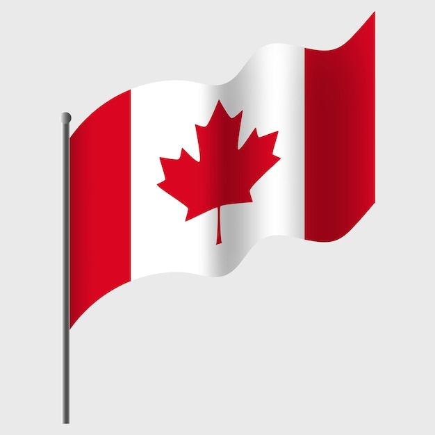 Ondeó la bandera de Canadá Bandera canadiense en asta Vector emblema de Canadá