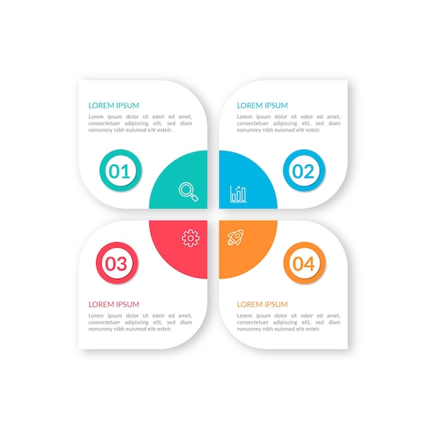 Onfográfico de negocios modernos con cuatro pasos coloridos