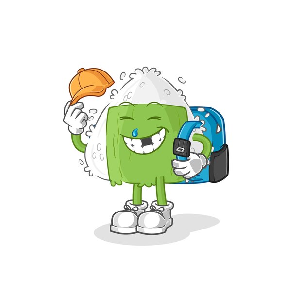 Onigiri va al personaje de dibujos animados de vector de escuela