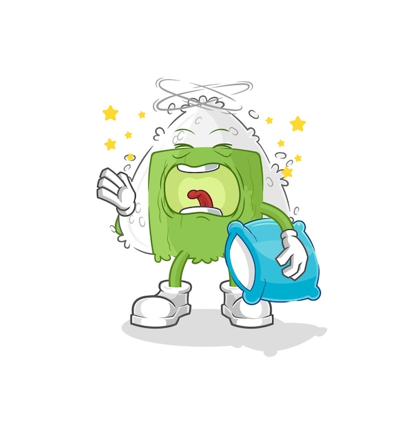 Onigiri bostezo personaje de dibujos animados mascota vector