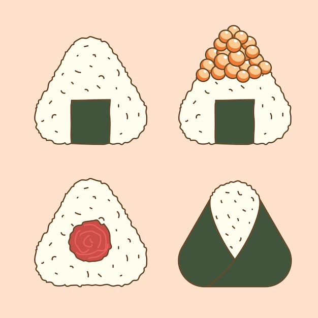 Vector onigiri cartoon doodle deliciosa comida japonesa