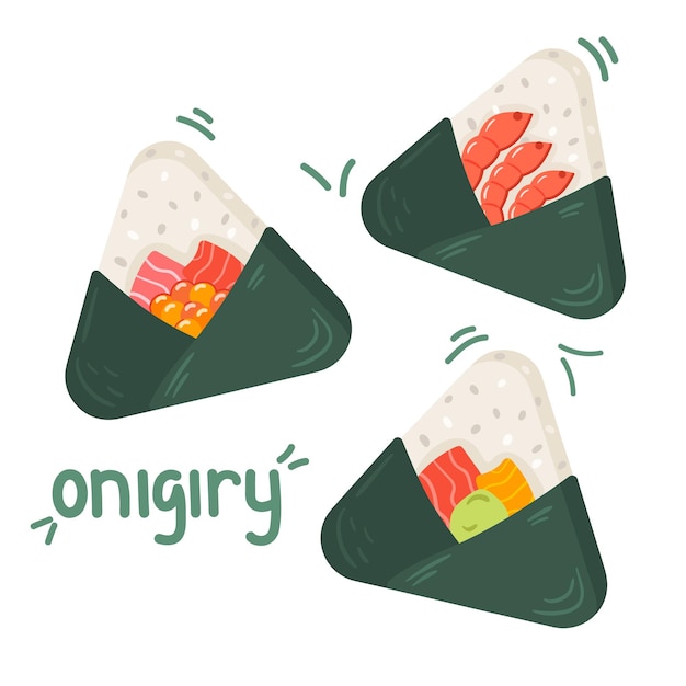 Onigiri de comida asiática sobre fondo blanco