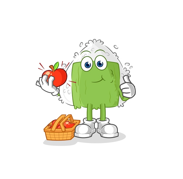Onigiri comiendo un vector de caracteres de ilustración de manzana
