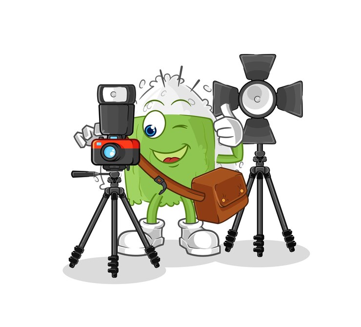 Vector onigiri fotógrafo personaje dibujos animados mascota vector