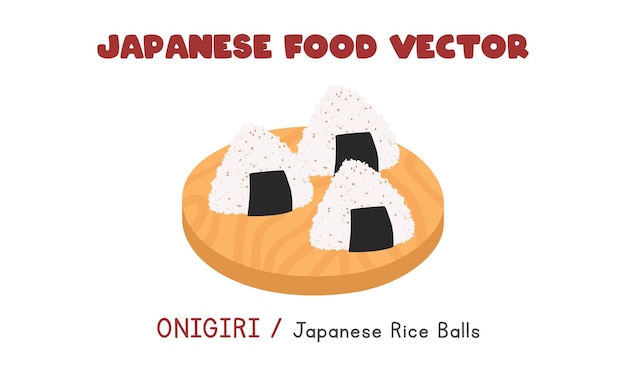 Onigiri japonés - Dibujos animados de imágenes prediseñadas de vector plano de bolas de arroz japonesas. Comida asiática. cocina japonesa
