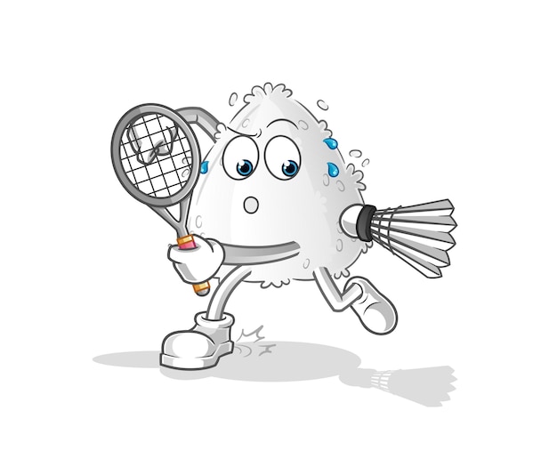 Onigiri jugando ilustración de bádminton. vector de personaje
