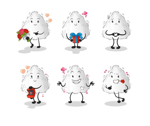 Onigiri love set personaje. vector de mascota de dibujos animados