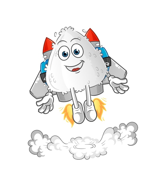 Onigiri con mascota jetpack. vector de dibujos animados